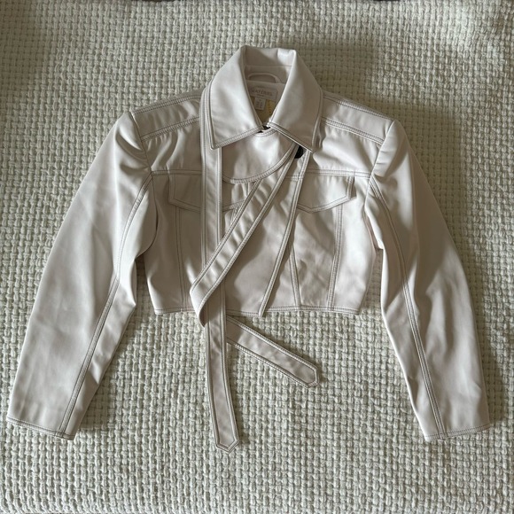 Material - Eco Leather Stitched Crop Jacket - Med - NWT - Picture 2 of 10